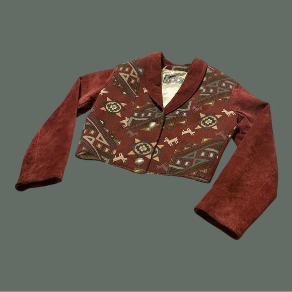 Rust Suede Patterned Women's Jacket - Picture 4 of 6